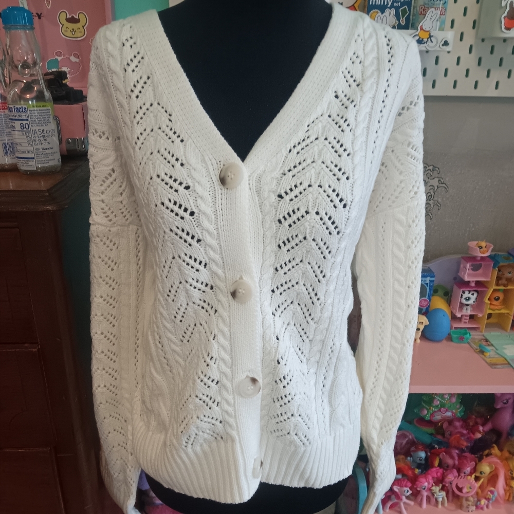 Time and Tru White Women's Cardigan Sweater XL